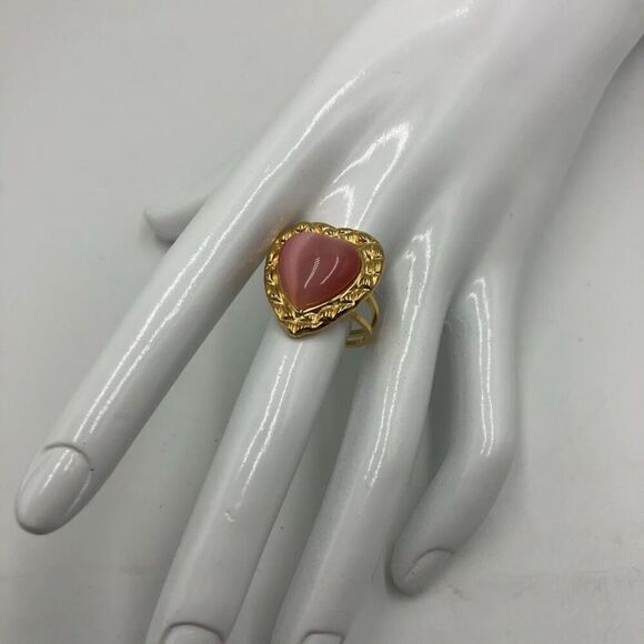 18K Gold Plated Women's Pink Heart Statement Ring Waterproof Hypoallergenic - Picture 5 of 8